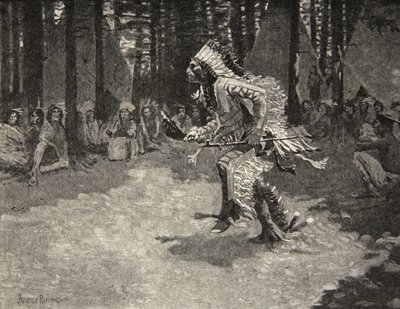 Through the shadows and the sunshine, Treading softly like a panther, from The Song of Hiawatha by Henry Wadsworth Longfellow, published by George G. Harrap and Company Ltd., 1911 by Frederic Remington